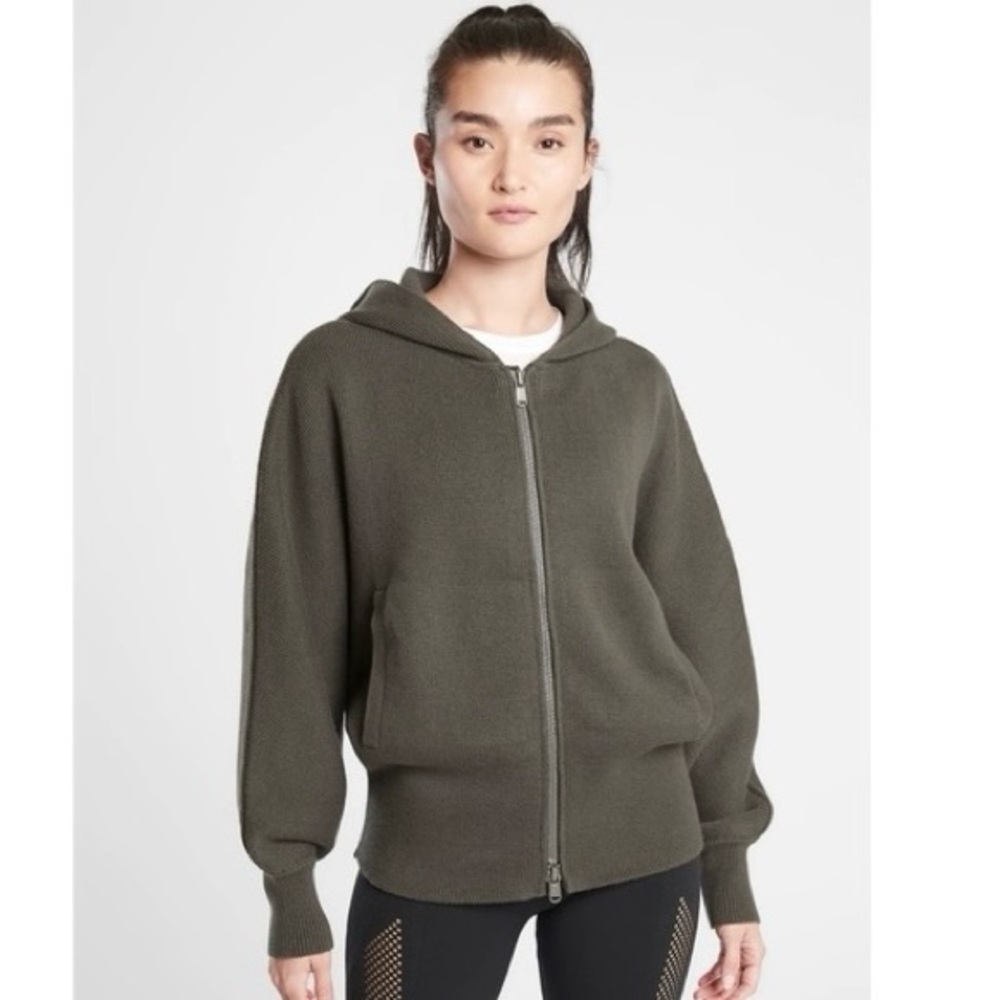Athleta Aurora Dolman Zip Up Sweater in Mountain Olive size XS